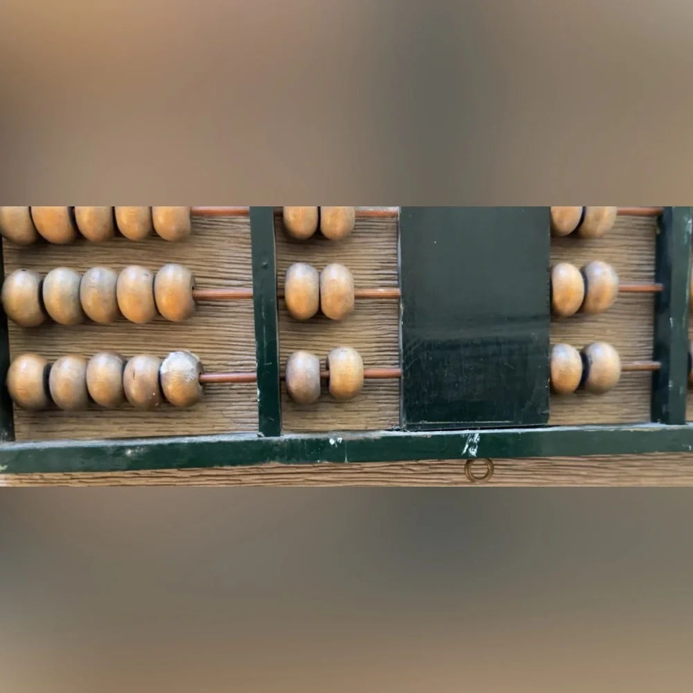 Antique Chinese Wooden Abacus Black Frame Natural Wood Beads Vintage‎